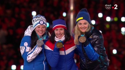 JO 2018 : Ski de fond - Mass Start 30 km Femmes. La cérémonie des médailles