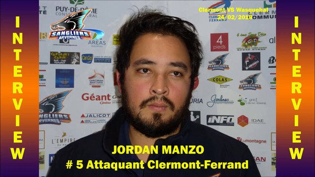 Hockey sur glace D2 Interview Jordan Manzo # 5 Attaqunat des Sangliers Arvernes 2018-02-24 Clermont VS Wasquehal