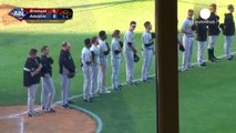 Little boy battles hiccups singing national anthem at baseball game