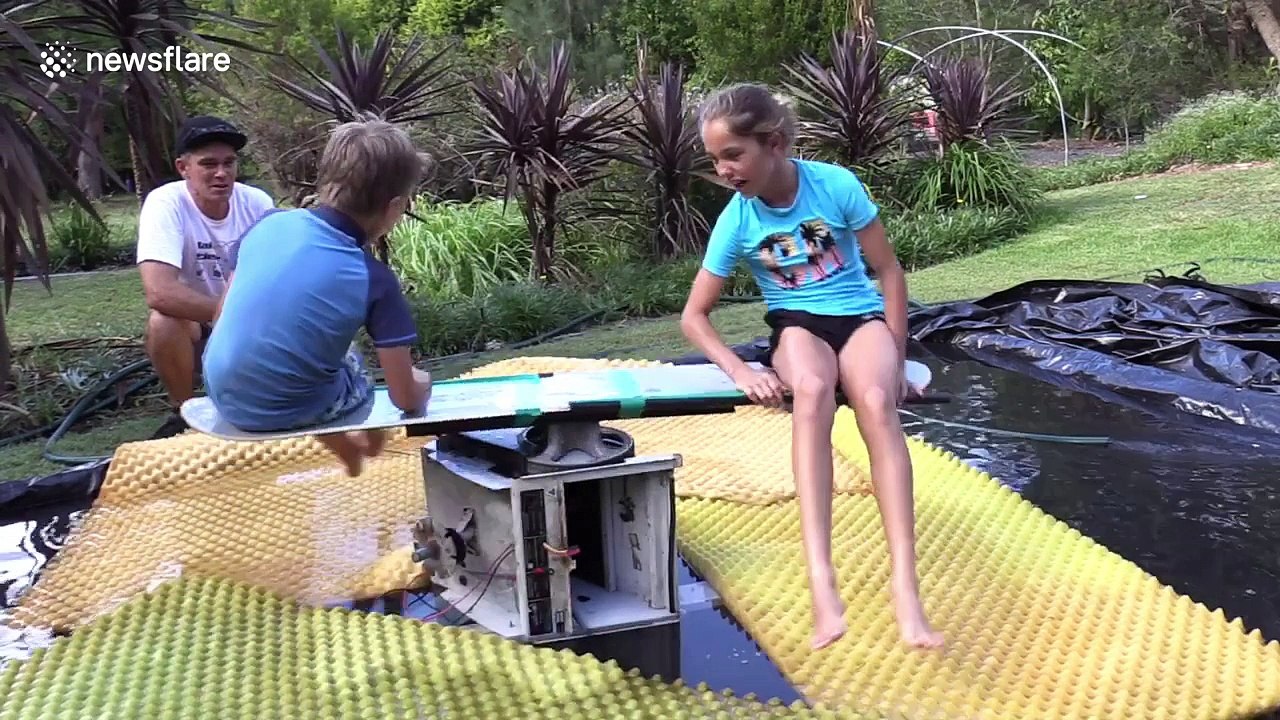 Dad builds spinning ride in wading pool for his kids