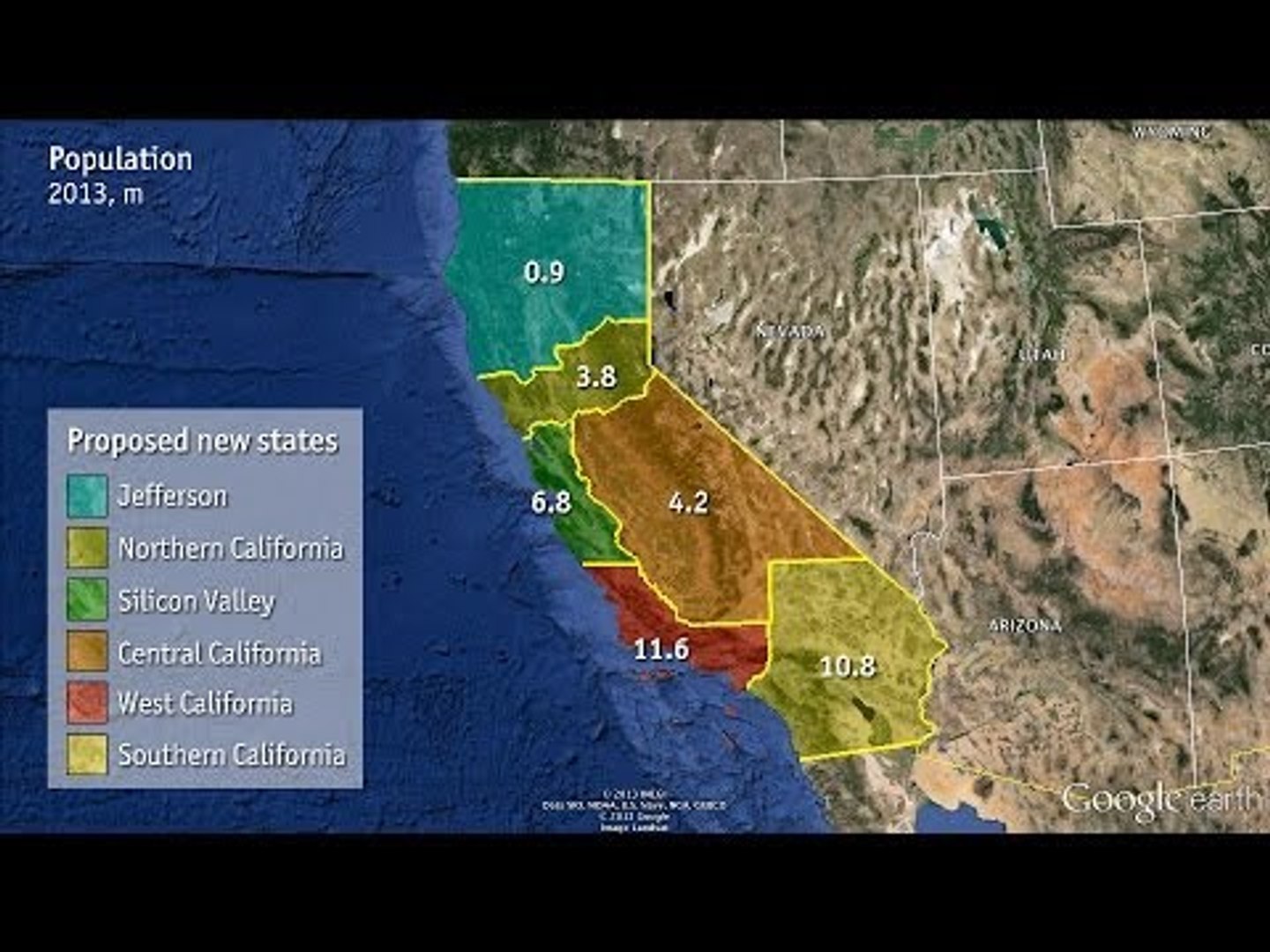 California State Split Map Tim Draper's Proposed “Six Californias”