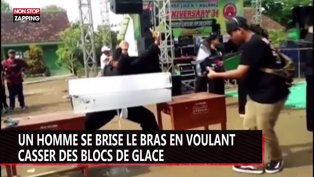 Un homme se brise le bras en voulant casser des blocs de glace, la vidéo choc