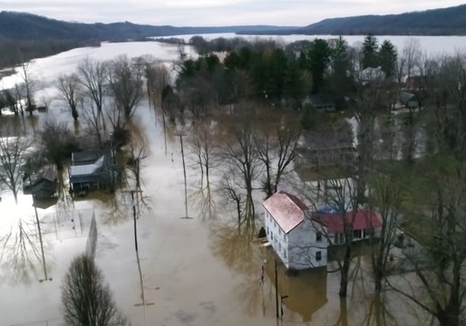 Aerial Footage Shows Ohio River Inundating Kentucky Town