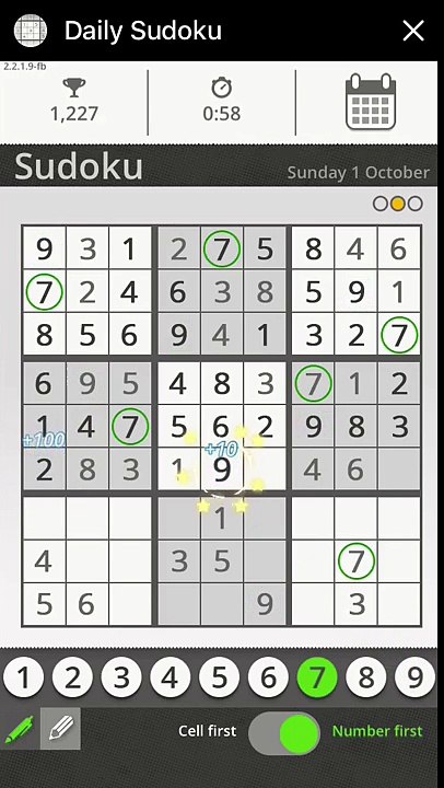 Daily sudoku messenger - Sunday 1 October 2017 - medium difficulty solution