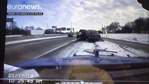 Watch: man’s lucky escape after car smashes into his recovery truck