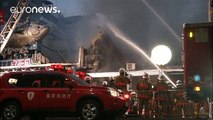 Tokyo firefighters tackle a blaze at world's largest fishmarket.