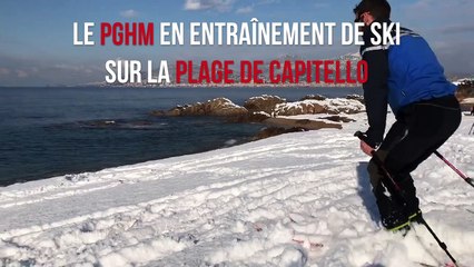Le PGHM en entraînement ski sur la plage de Capitello
