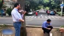 Para tranquilizar a la gente un violinista tocó música en la calle tras el seísmo de México