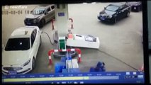Gas attendant gets flipped when car leaves with pump still attached