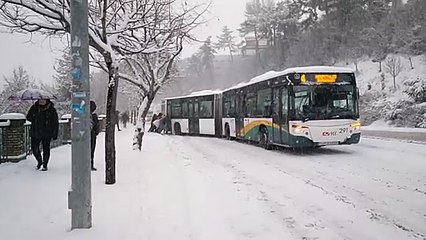 Pasajeros de la línea 4 en Pamplona empujan la villavesa en la cuesta de Beloso