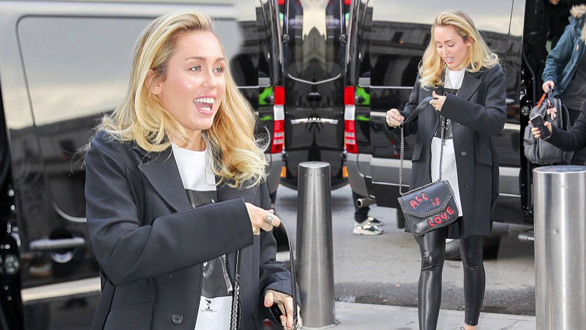 Making a statement! Miley Cyrus looks rocker chic in leggings as she heads to Elton John tribute... 