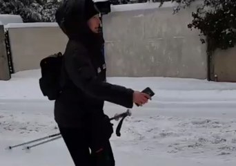 Street Skiing in Montpellier as Snow Continues
