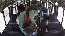 Shocking CCTV: Passengers flee as train smashes into bus
