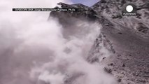 Inside a volcanic crater: Smoke billows from walls of Turrialba volcano, Costa Rica