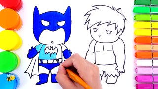 Coloring Pages for Kids to learn colors w Bat Man Hulk - How to draw Bat Man Hulk for Kids