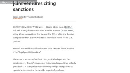 Exxon Quits Russian Joint Venture Due To 2014 Sanctions