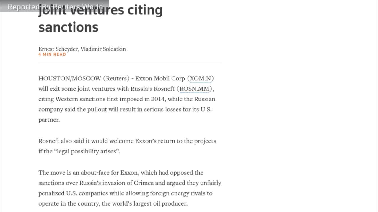 Exxon Quits Russian Joint Venture Due To 2014 Sanctions