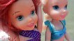 Ariel Plays at Beach ! Elsa and Anna Toddlers Trip Vacation Swim Sand Monsters Elsia and Annia Dolls