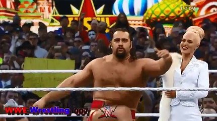 Descargar video: WWE Wrestlemania 31 Rusev vs John Cena highight Reality Match Champion and vs LANA, Lana attack John cena, but look whats happen after, rusev slap her wife lana