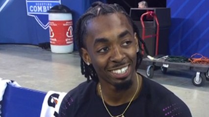 Jordan Lasley recreates his pre-combine warm-up dance from the bench