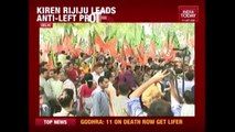 Kiren Rijiju Leads Protest March To CPI(M) Office In Delhi