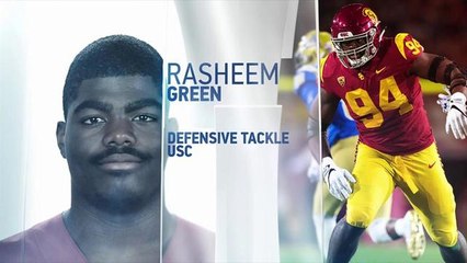 Rasheem Green shows his explosiveness on the broad jump and vertical