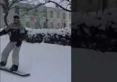 Irish Neighbours Snowboard the Streets of Tramore During Storm Emma
