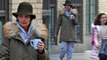 She took her coffee to go! Makeup-free Katie Holmes holds onto blue mug as she takes daughter Suri Cruise, 11, to school in New York City.