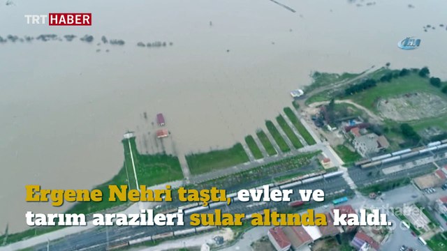 Ergene Nehri taştı, sular altında kalan evler ve tarım arazileri havadan görüntülendi