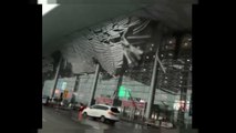 شاهد: لحظة انهيار جزء من سقف مطار صيني بسبب العواصف