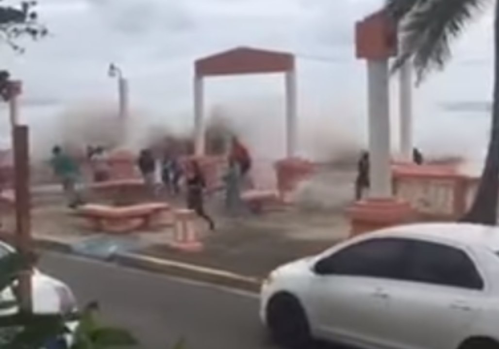 Huge Waves Pound Hatillo, Puerto Rico