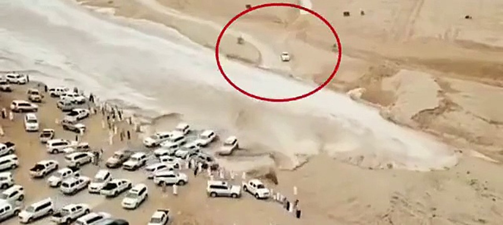Truck racing against the flood to get to safety