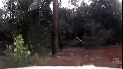 GUY CRASHES CAR INTO FLOOD WATERS AND HIS REACTION IS PRICELESS