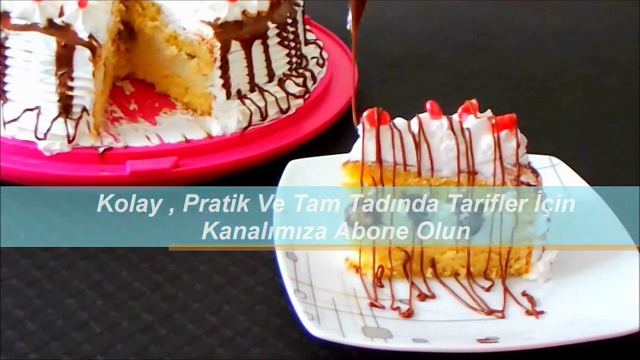 Çikolata soslu yaş pasta tarifi - En kolay yaş pasta yapılışı - Kalpli şekerleme ile süsleme