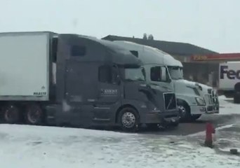 Semi-Trailers Parked After Blizzard-Like Conditions Hit Murdo, South Dakota