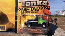 TONKA Trucks for Kids - Tonka DieCast Side Arm GARBAGE Truck - Tonka Metal TOW TRUCK Toys for Kids