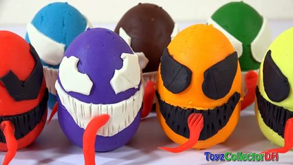 SpiderMan Venom Play Doh Surprise Eggs Carnage Hulk IronMan Captain America Eggs Toys Opening