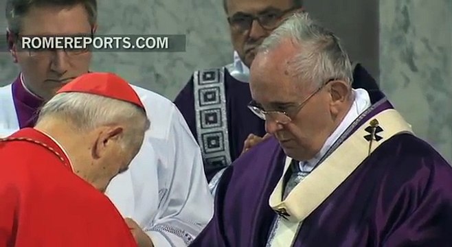 Pope Francis receives the ashes before imposing them
