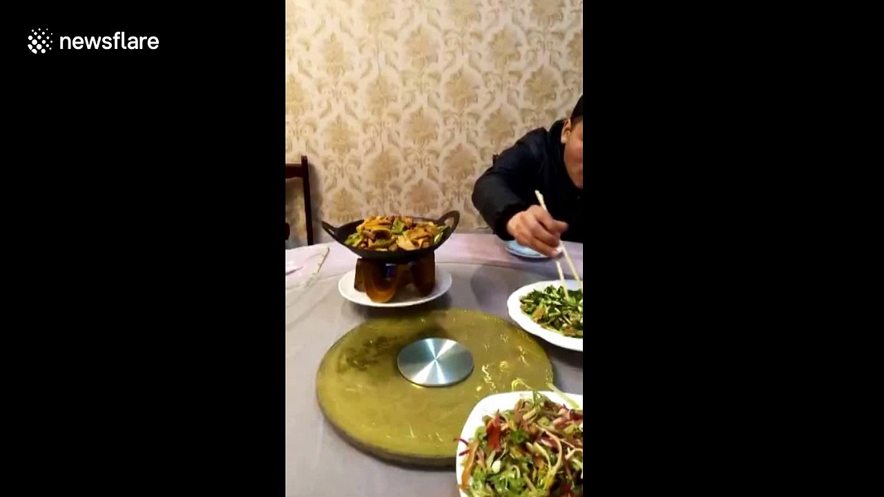 Cooking pot explodes in front of startled diners