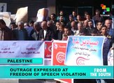 Palestinians protest after the al-Mayadee tv station was cut