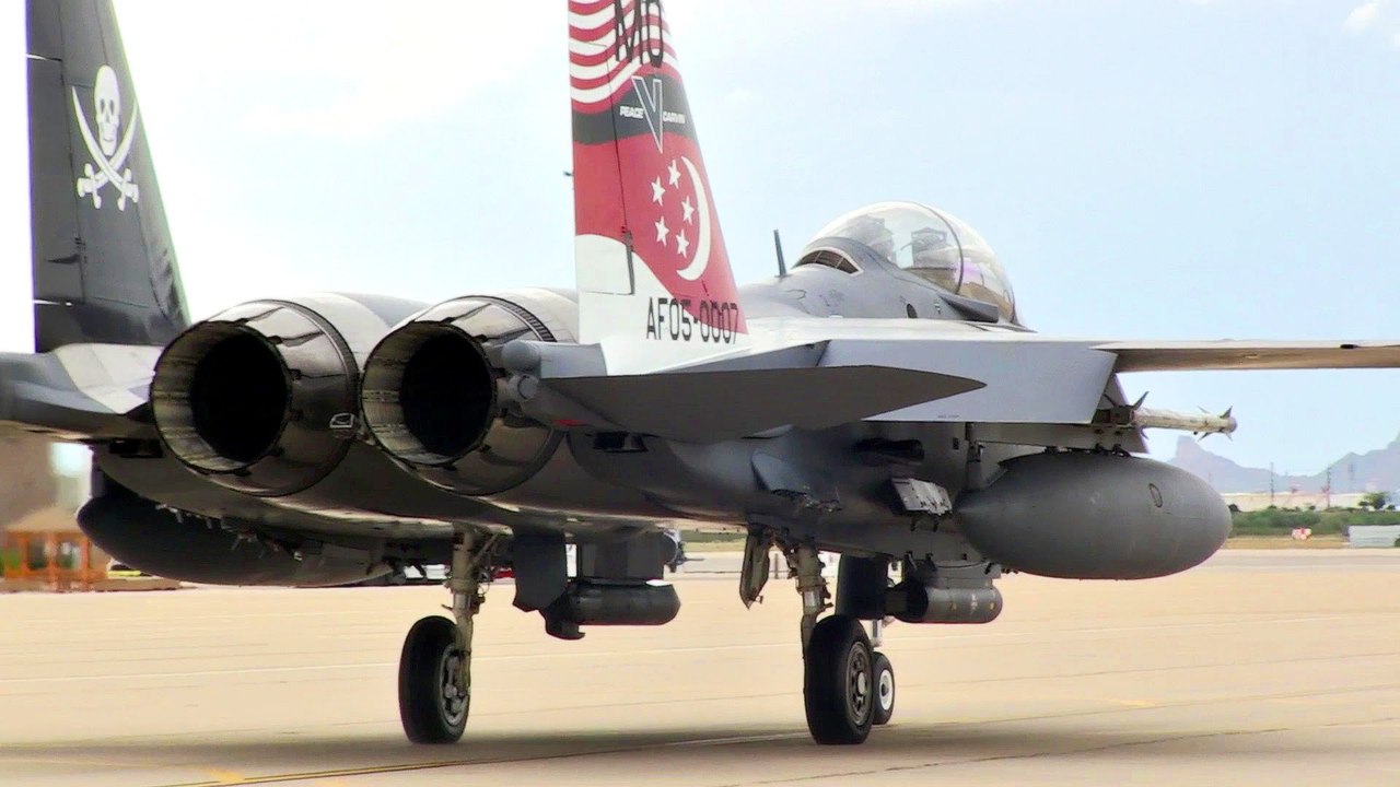 Singapore Air Force F-15SG Taxiing And Taking Off