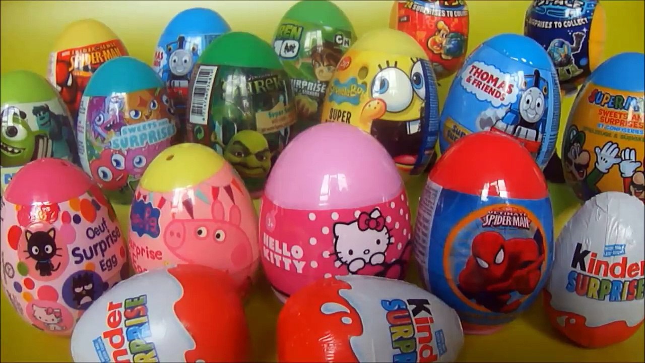 18 Surprise eggs Shrek Spongebob Hello Kitty Peppa Pig Kinder Surprise