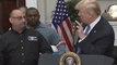 Watch steel worker correct Trump at tariff signing during awkward exchange: My dad is 'still alive'