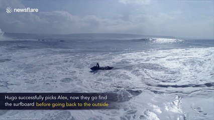 Spectacular drone footage captures surf and jetski wipeout in Portugal