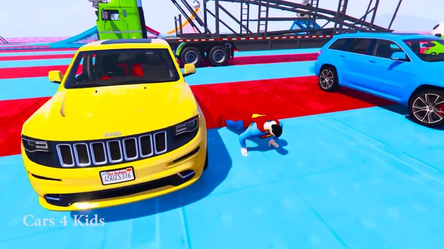 Learn COLORS w SUV CARS Transportation in Spiderman Cartoon Superheroes for Kids and Color Bus