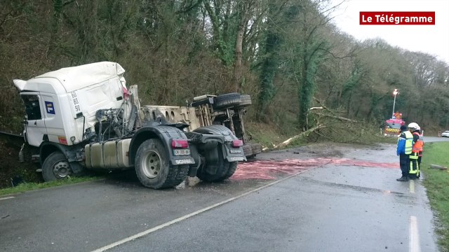 Garlan (29). Poids lourd au talus, circulation déviée