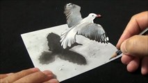 Drawing a 3D Flying Bird - How to Draw Bird - Trick Art on Paper