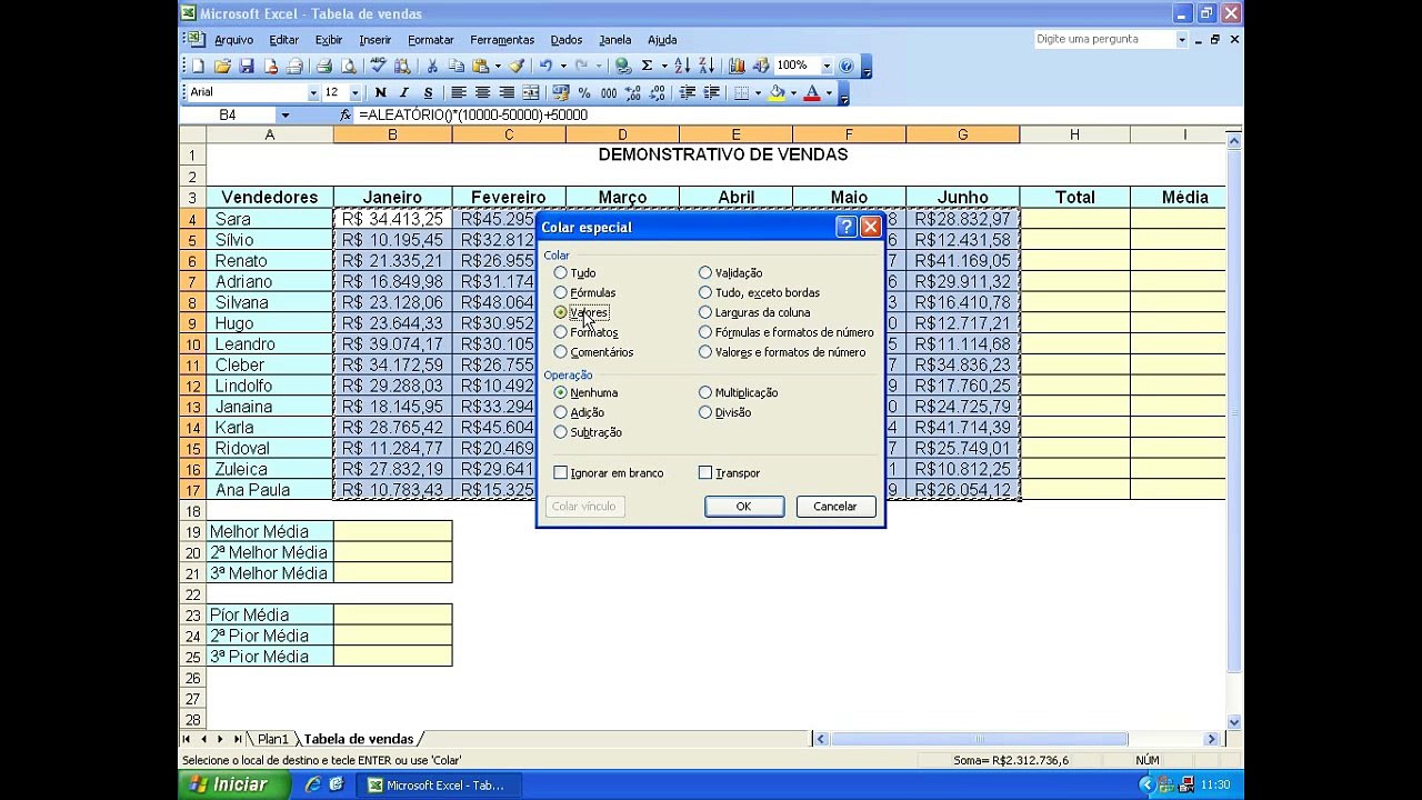 0027-Excel-Uso da Função Aleatório