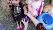 American Girl Bitty Baby Doll in Costume Goes Trick or Treating for Halloween Candy W/ Play Doh Girl