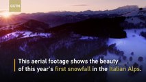 Drone footage shows spectacular views of first snow in Italian Alps
